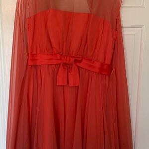 Vintage 1960s Miss Elliette Vibrant Coral Dress sheer and caped!